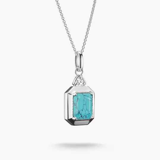 Silver Necklace with Imitation Turquoise Octagon Pendant Elyndra